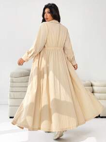 SHEIN EZwear Plus Size Women's Turndown Collar Front Button Decor Long Sleeve Fitted Jacket Long Shirts For Women Long Blouses Beige Dress Long Coat Dress And Coat Winter Fall Autumn