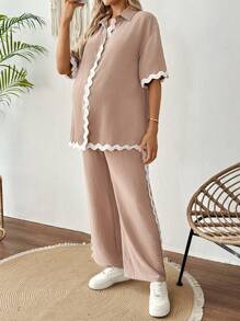 SHEIN Maternity Two Pieces Suits - Camel - View 4
