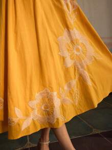 ZEYLAH Váy ren thêu vá không tay thanh lịch - Màu vàng - Xem 2