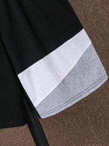 青少年男孩休闲拼色圆领短袖 T 恤和短裤套装，适合上学、日常生活、运动、春夏季