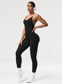 Seamluxe SHEIN Sport 女士无袖交叉性感修身瑜伽连体裤