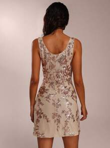 SHEIN Forever 21 女式花卉亮片无袖迷人迷你连衣裙 - 香檳色 - 查看 2