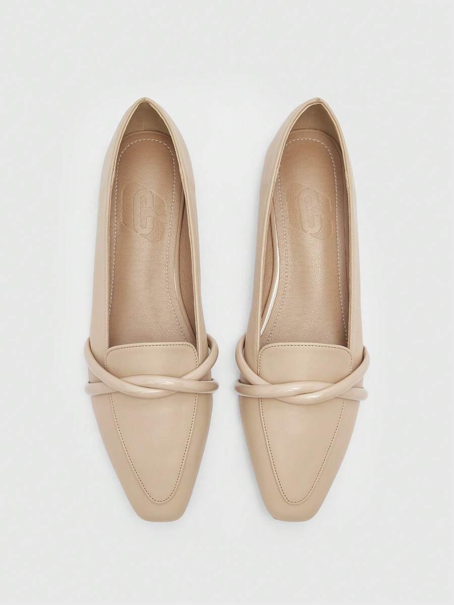 CUCCOO BIZCHIC Sepatu flat wanita model loafer vintage dengan ujung berbentuk almond, tali silang, dan sol lembut, nyaman untuk perjalanan sehari-hari dan bekerja, cocok untuk Natal. - Aprikot - View 1