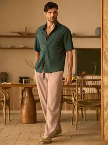 Manfinity VCAY Quần dài vải crepe phong cách retro cho nam - Màu Khaki - Xem 5