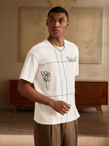 Anewsta Camiseta de manga corta y cuello redondo para hombre con ajuste suelto informal y decoración bordada