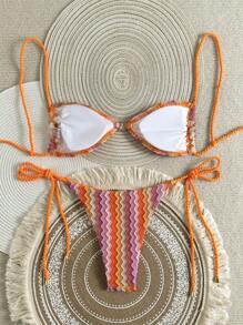 Swim Vcay 2 pezzi Completo estivo da donna bikini a costine in maglia, con top a canotta e pantaloni traforati, con cordino su entrambi i lati