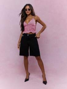 MISSGUIDED 夏季格纹褶皱吊带背心荷叶边下摆褶饰腰部无袖短款背心度假装 - 紅色 - 查看 3