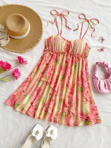 Soleia Váy mini in họa tiết dệt dây mảnh cho nữ trang phục thường ngày váy lưới đi nghỉ trang phục mùa xuân cho nữ váy hoa váy suông cho nữ - Nhiều màu - Xem 4