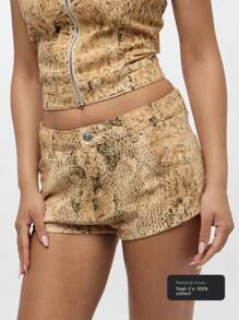 SUMWON WOMEN Short court taille haute en sergé imprimé serpent, pour festival, fête, club, danse. Short d'été mini stretch fessier - Multicolore - Voir 1