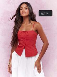 MISSGUIDED 蝴蝶结束胸衣细节细肩带前开襟上衣 - 紅色 - 查看 5