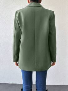 EURMUSE 女式纯色双排扣宽松长袖西装外套 - 薄荷綠 - 查看 2