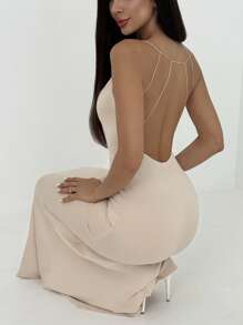 Aloruh Black Sexy Backless V-Neck Sleeveless Tight Bodycon Maxi Dress For Women Party Dresses For Women