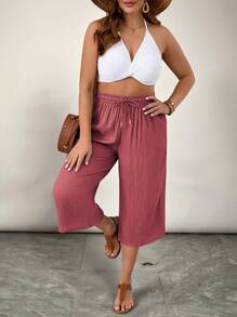 SHEIN VCAY Plus Size Solid Color Cropped Summer Pants