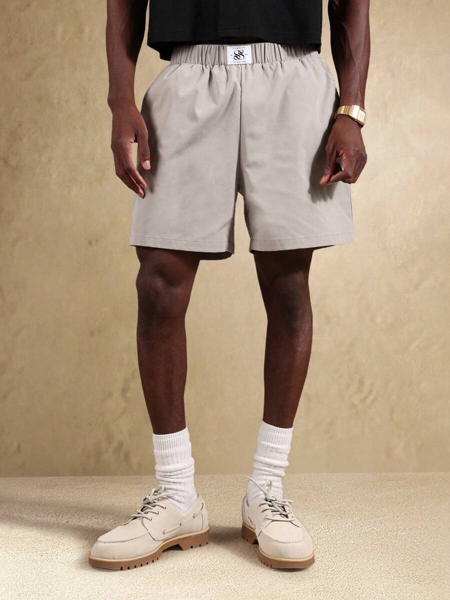 SUMWON 经典夏季松紧腰短裤舒适休闲沙滩散步休闲轻便度假装 - 卡其色 - 查看 1