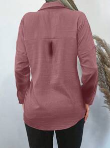 Cottnline Solid Button Front Shirt - Pink - View 2