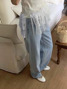 FRIFUL 女式荷叶边分层蕾丝网眼系带蝴蝶结荷叶边下摆百搭半身裙，女式海滩度假服装秋季 - 白色 - 查看 6