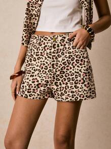 Poéselle Conjunto de mujer de chaleco y pantalones cortos de jean, conjunto de estampado de leopardo, conjunto de pantalones cortos casuales, chaleco de un solo botonadura con estampado de leopardo y pantalones cortos de jean, conjunto de 2 piezas para mujer, conjunto de pantalones cortos, ropa de verano bohemia de 2 piezas, conjunto de verano de 2 piezas para mujer, conjunto de 2 piezas corto de mujer estilo Y2K, conjunto de mujer, conjunto de pantalones cortos de verano de 2 piezas, atuendo de concierto country