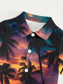 SHEIN Young Boy Casual Minimalist Summer Pattern Comfortable Short Sleeve Shirt And Shorts Set - Multicolor - View 5