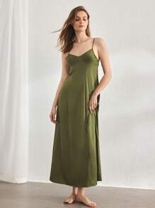 Ocili Camisón sin mangas de unicolor para mujer, moda para el verano - Verde Oscuro - Ver 3
