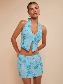 COSMINA 女士优雅度假派对亮片迷你裙，春夏女装 - 藍色 - 查看 4