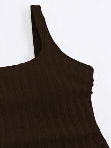 Swim Lushoire 大码女式米色特殊面料细肩带连体裙式泳衣，优雅简约夏季沙滩装 - 棕色 - 查看 6