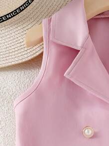 SHEIN 2件套女童红色无袖西装背心和阔腿百褶裤套装，优雅商务套装，时尚端庄的女童裤装套装，女童配套套装，女童吊带背心和阔腿裤套装，儿童百褶裙套装，幼儿女童百褶裤套装 - 粉色 - 查看 7