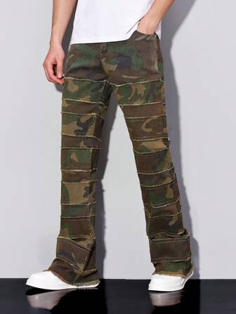 Manfinity Roughcore Plus Size Men Camouflage Print Pockets Casual Straight Leg Jeans