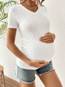 SHEIN T-shirt de maternité simple à manches courtes de couleur unie, tenue décontractée pour tous les jours