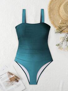 Swim Vcay Women's Elegant Ruched Ombre One-Piece Swimsuit With Wide Straps, Slimming Design One-Piece Bathing Suit For Summer Beach Vacation - Multicolor - View 5