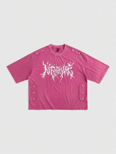 Street Life T-shirt corta e ampia da uomo con stampa gotica e rivetti, stile Ognissanti