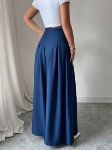 Selianne Fashionable Loose Button Front Wide Leg Pants For Women Fall Cloth For Women - Dark Wash - View 2