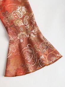 Sweetra Retro French Ditsy Floral Ruffle Hem Women Regular Jacket, New Bell Sleeve Cinched Waist Long Sunscreen Cardigan Fall Cloth For Women