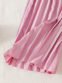 SHEIN 2件套女童红色无袖西装背心和阔腿百褶裤套装，优雅商务套装，时尚端庄的女童裤装套装，女童配套套装，女童吊带背心和阔腿裤套装，儿童百褶裙套装，幼儿女童百褶裤套装 - 粉色 - 查看 3