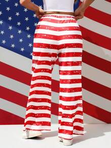 Flirla Plus Size Women Independence Day USA Flag Casual Pants For Fourth Of July/4th Of July Fall Cloth For Women - Multicolor - View 2