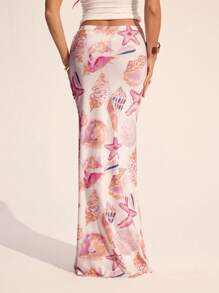 SHEIN Tall Spódnica damska z długim ogonem ryby z nadrukiem rozgwiazdy,Nadruk oceaniczny,Do noszenia na co dzień,Święta - Wielokolorowe - Zobacz 3