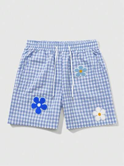 Street Life Men's Plaid Print Floral Drawstring Vacation Shorts, Summer