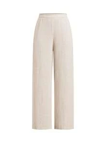 SHEIN Clasi Set di pantaloni lunghi e top in colore kaki con vita arricciata e spalla asimmetrica, elegante, per vacanze, primavera/estate - Albicocca - Visualizzare 6