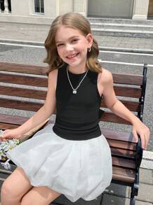 SHEIN 青少年女孩休闲纯黑色露背蝴蝶结短款无袖衬衫 - 黑色 - 查看 3