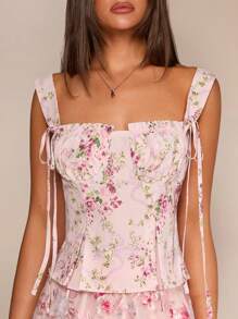 Glamine Débardeur femme à bretelles croisées et motif floral romantique, idéal pour les vacances. Convient pour les sorties, l'automne et la rentrée scolaire - Multicolore - Voir 5