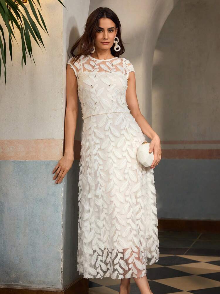 ZEYLAH Elegant 3D Lace White Dress