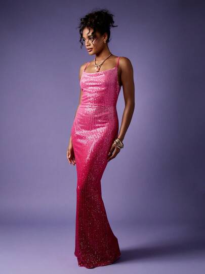 glitter dress for women Cherry Red Crystal-Embellished Maxi Dress S