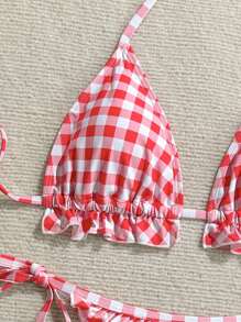 Soleia Bohemian, Boho, romantischer Blumen, Urlaub, Blumen 2-teiliges Damen Gingham Muster Spitze Patchwork Schleife Dekor Badeanzug Set für den Urlaub, süß, Kawaii Off-Shoulder Weihnachts-Oberteil für Schulrückkehr-Outfits Frauen, Schulrückkehr Frauenkleidung für den Herbst, Goth Frauenkleidung, Club-Outfits für Frauen, sexy Halloween-Kostüme, Ausgehoutfits, Konzertoutfits, Country-Konzertoutfit