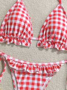 Soleia Bohemian, Boho, romantischer Blumen, Urlaub, Blumen 2-teiliges Damen Gingham Muster Spitze Patchwork Schleife Dekor Badeanzug Set für den Urlaub, süß, Kawaii Off-Shoulder Weihnachts-Oberteil für Schulrückkehr-Outfits Frauen, Schulrückkehr Frauenkleidung für den Herbst, Goth Frauenkleidung, Club-Outfits für Frauen, sexy Halloween-Kostüme, Ausgehoutfits, Konzertoutfits, Country-Konzertoutfit