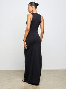 AiiRZ Plunge Neck Summer Maxi Dress Form Fitting Floor Length Evening Gown Party Cocktail Long Dress Sleeveless Bodycon Formal Dress