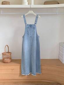 DAZY Abito salopette casual in denim da donna con tasche e design con orlo sfilacciato