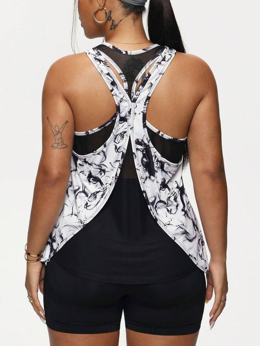 Easithlete 夏季大码全身印花圆领露背休闲背心 - 彩色 - 查看 1