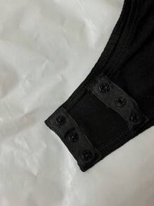 SHEIN Maternity Ribbed High Elastic Bodycon Suspender Bodysuit Black Maternity Slim Bodysuit Casual - Black - View 6