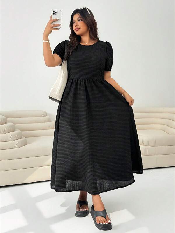Solflare Plus Size Casual Black Round Neck Short Sleeve Summer Vacation Dress,Business Casual Woman,Dresses For Women,Club Outfit,Airport Outfit For Women,Teacher Outfits For Women,Vacation Outfits Woman,Mesh, Cheetah Print Dress, Plaid,Elegant & Sexy For Daily, Outing, Date, Afternoon Tea, Vacation, Spring/Summer,Spring Outfits For Women, Summer/Summer Outfits For Women,Festival/Concert Outfit Women/Rave Outfits Festival/ Rave Outfits/,Spring Break Outfits, Graduation Dress,Beach Outfits For Woman/Beach,Maxi Dress,Wedding Guest Dress Women