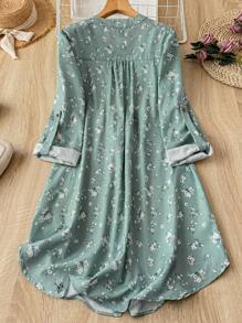 Modelyn 女士花卉印花前扣休闲卷袖衬衫