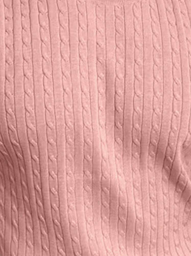 Manfinity Homme Short Sleeve Cable-Knit Pink Top For Men In Soft Fabric And Regular Fit Style - Pink - View 5